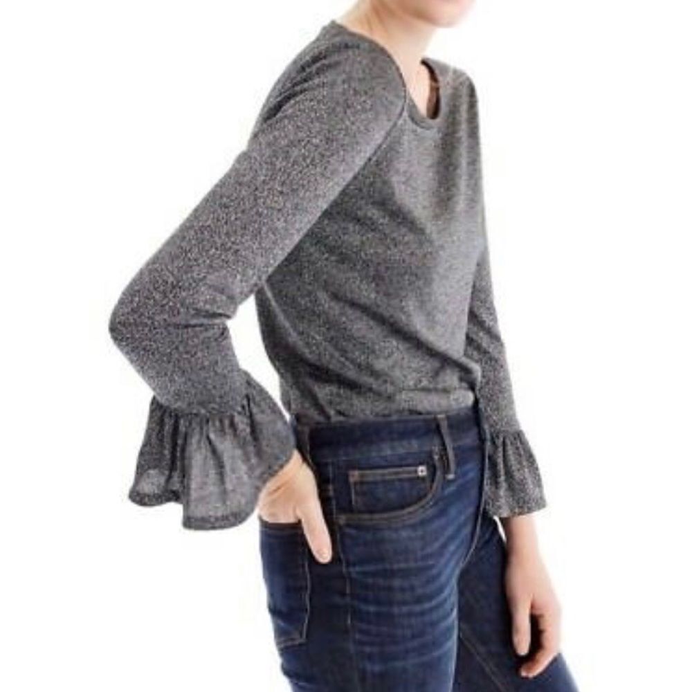 Nwt! J Crew Black Metallic Bell Sleeves Top S